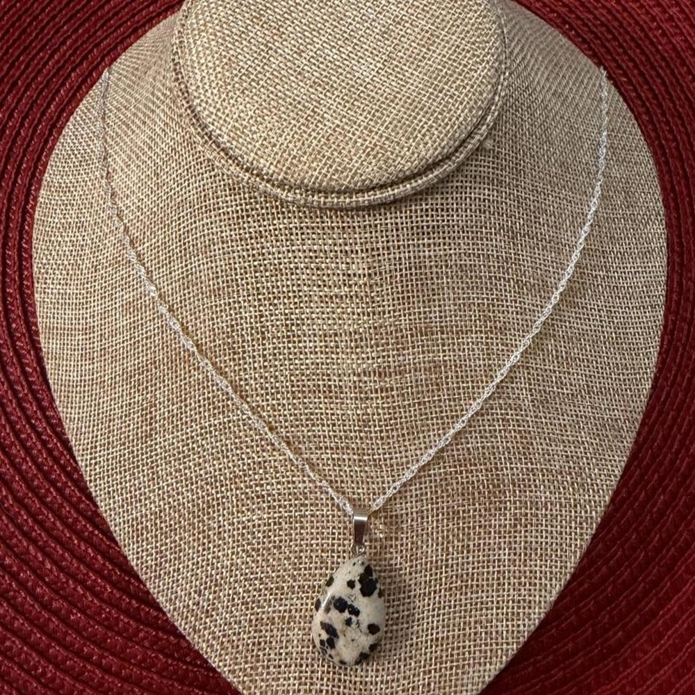 Dalmatian Jasper Necklace 925 Sterling Silver Chain